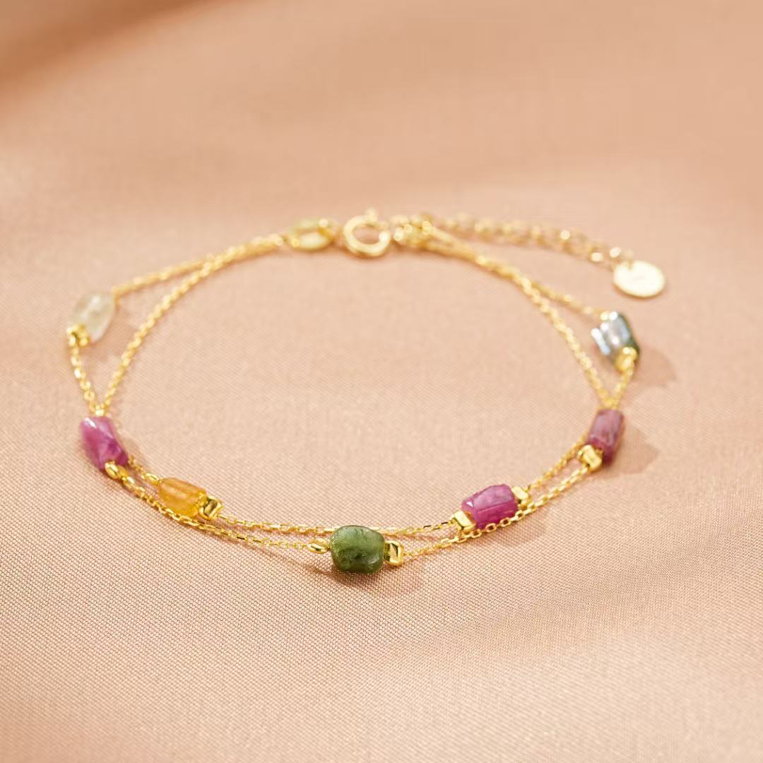 Bracelet Tourmaline Brute Argent Plaqué Or — Bijou Protecteur - Biloria