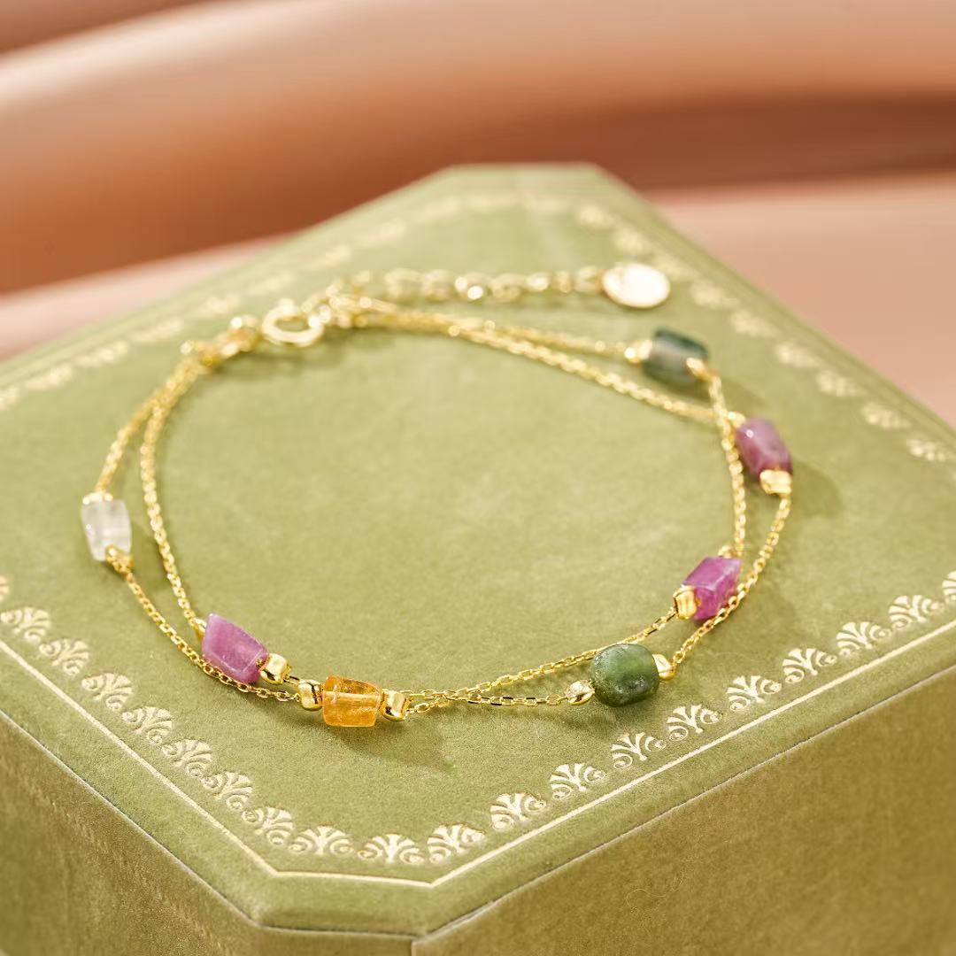 Bracelet Tourmaline Brute Argent Plaqué Or — Bijou Protecteur - Biloria