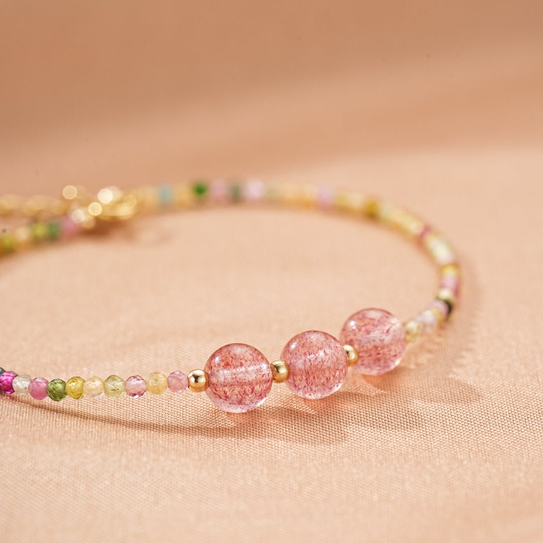Bracelet Tourmaline et Quartz Fraise pour un Bien-être Émotionnel - Biloria