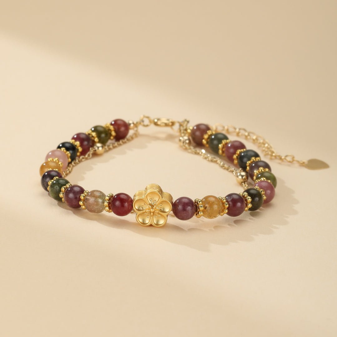 Bracelet Tourmaline et Sakura, Bijou Ajustable Protection - Biloria