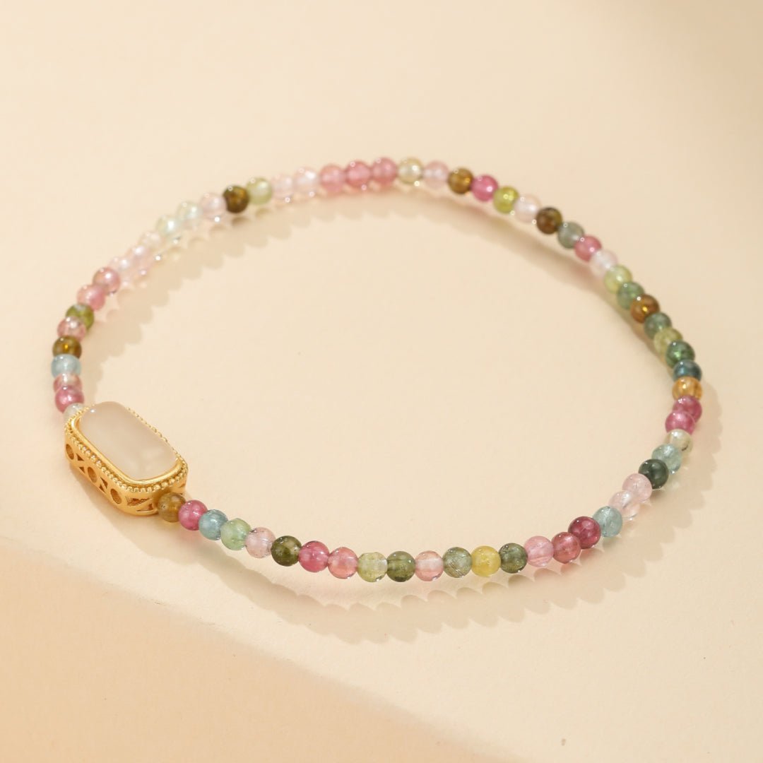 Bracelet Tourmaline Pastel avec Insert Doré pour la Sérénité - Biloria
