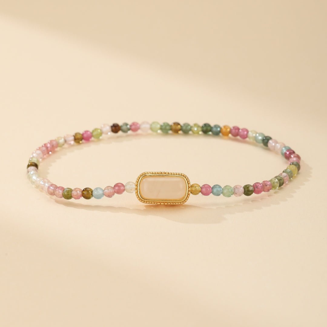 Bracelet Tourmaline Pastel avec Insert Doré pour la Sérénité - Biloria