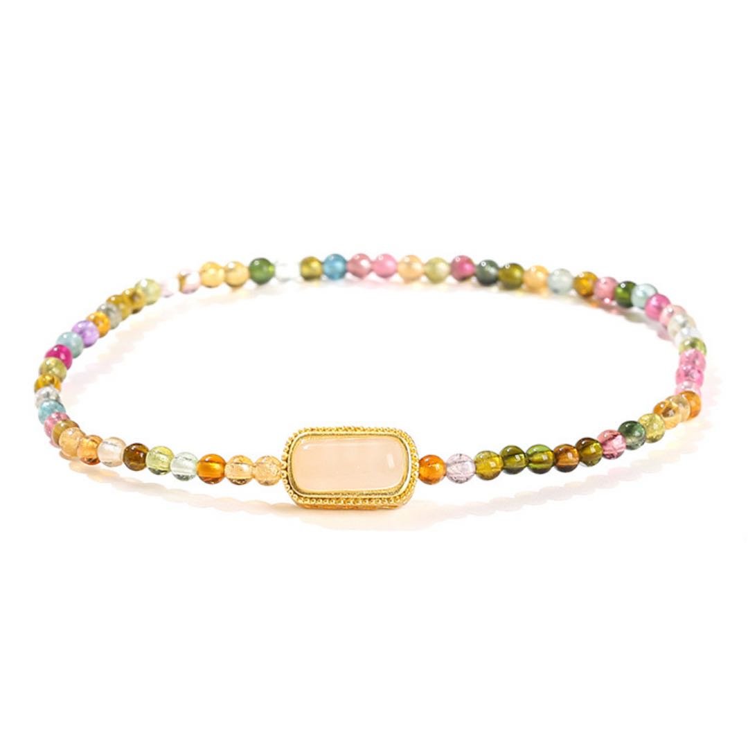 Bracelet Tourmaline Pastel avec Insert Doré pour la Sérénité - Biloria