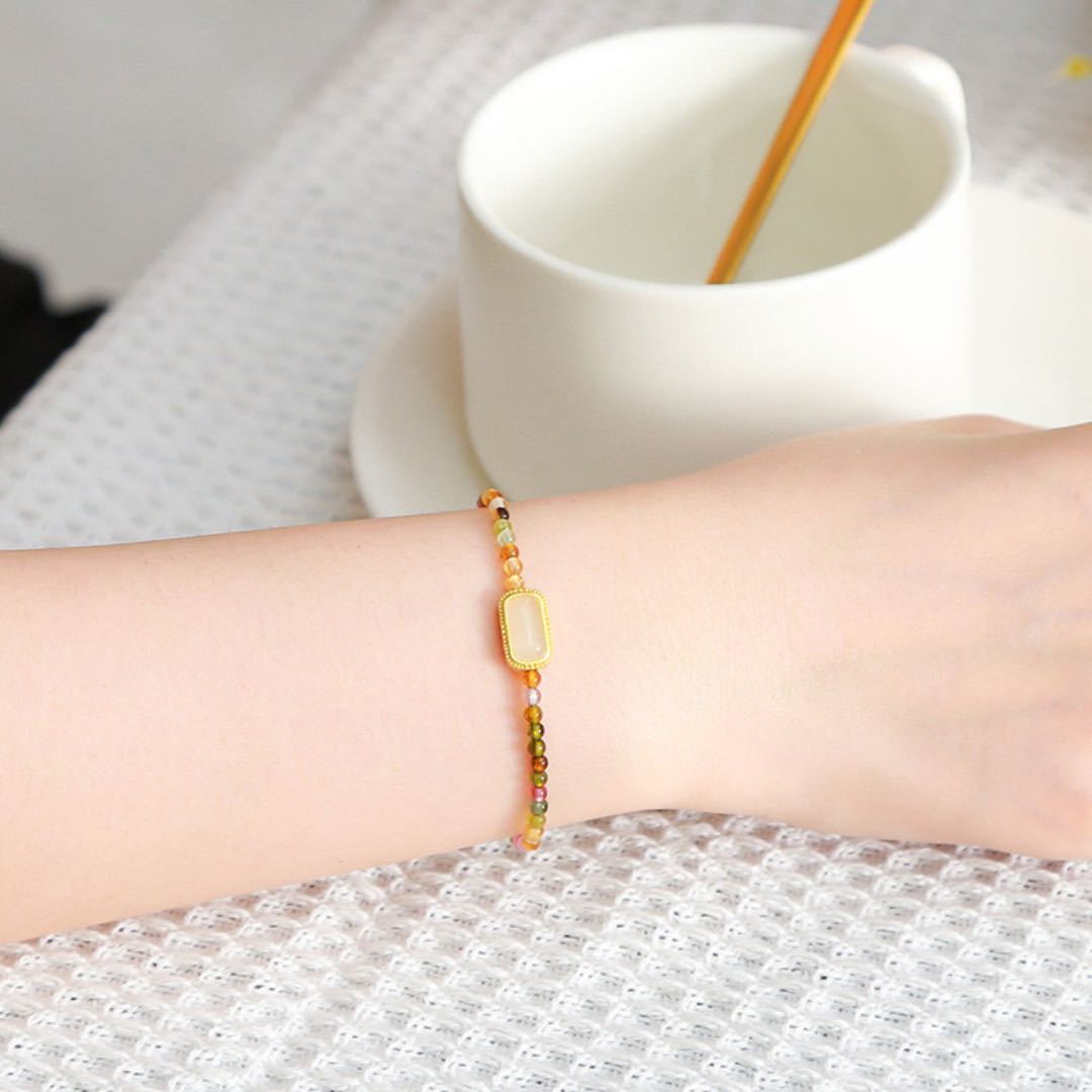 Bracelet Tourmaline Pastel avec Insert Doré pour la Sérénité - Biloria