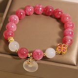 Bracelet Tourmaline Rose et Jade Blanc - Symbole Trèfle Chance - Biloria