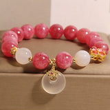 Bracelet Tourmaline Rose et Jade Blanc - Symbole Trèfle Chance - Biloria