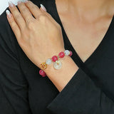 Bracelet Tourmaline Rose et Jade Blanc - Symbole Trèfle Chance - Biloria
