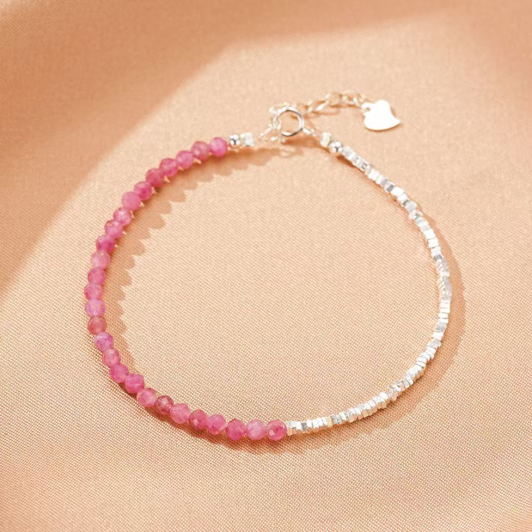Bracelet Tourmaline Rose Intuitive et Perle, Argent 925 - Biloria