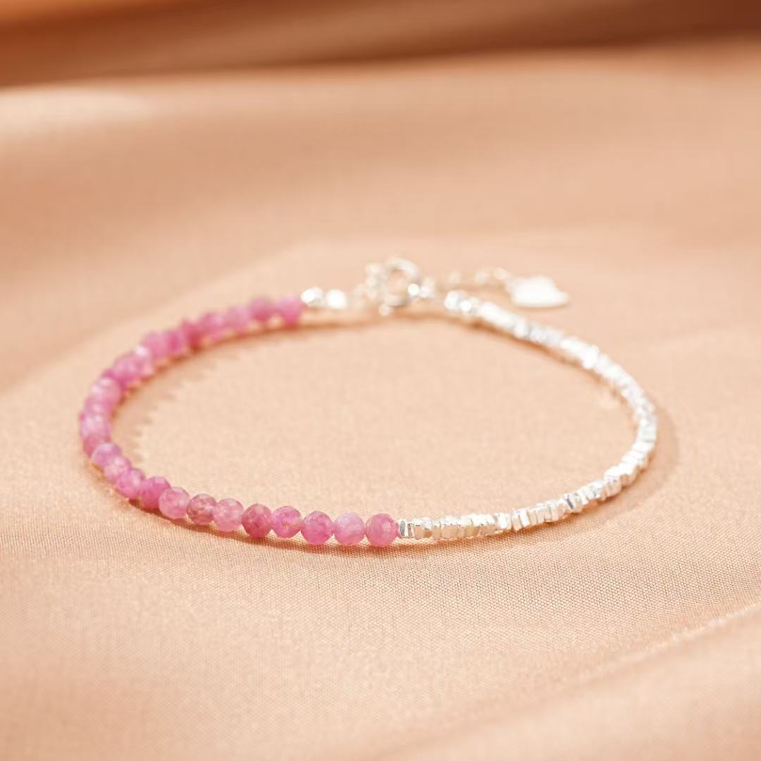 Bracelet Tourmaline Rose Intuitive et Perle, Argent 925 - Biloria