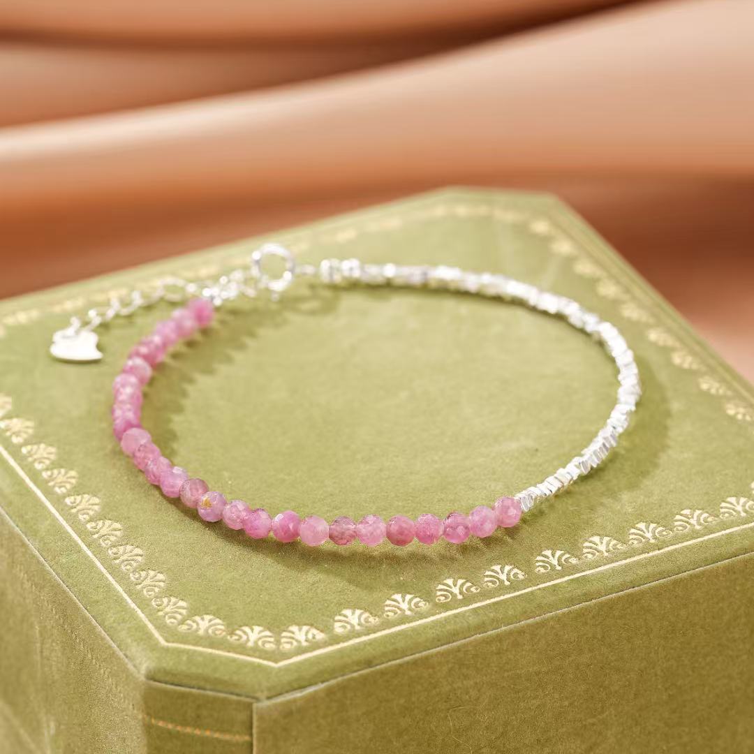 Bracelet Tourmaline Rose Intuitive et Perle, Argent 925 - Biloria