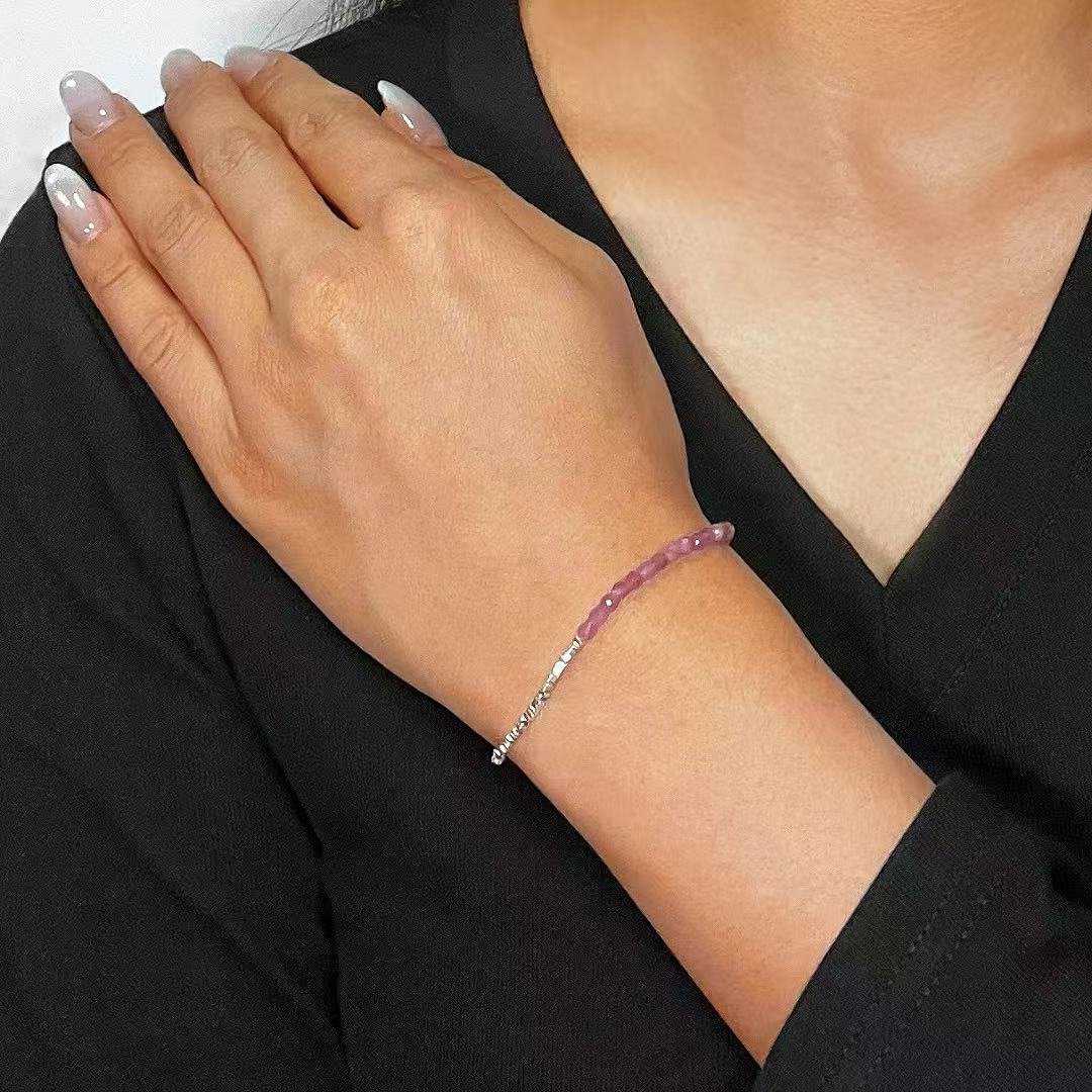 Bracelet Tourmaline Rose Intuitive et Perle, Argent 925 - Biloria