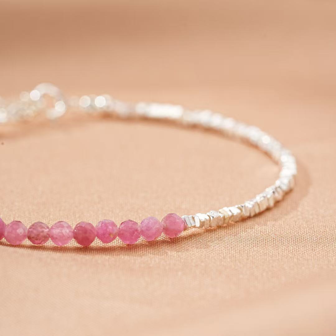 Bracelet Tourmaline Rose Intuitive et Perle, Argent 925 - Biloria
