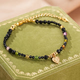 Bracelet Tourmaline Spinelle Noire Argent Plaqué Or Protection - Biloria