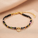 Bracelet Tourmaline Spinelle Noire Argent Plaqué Or Protection - Biloria