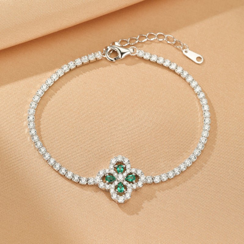 Bracelet Trèfle Émeraude Argent S925 Chance Prospérité - Biloria