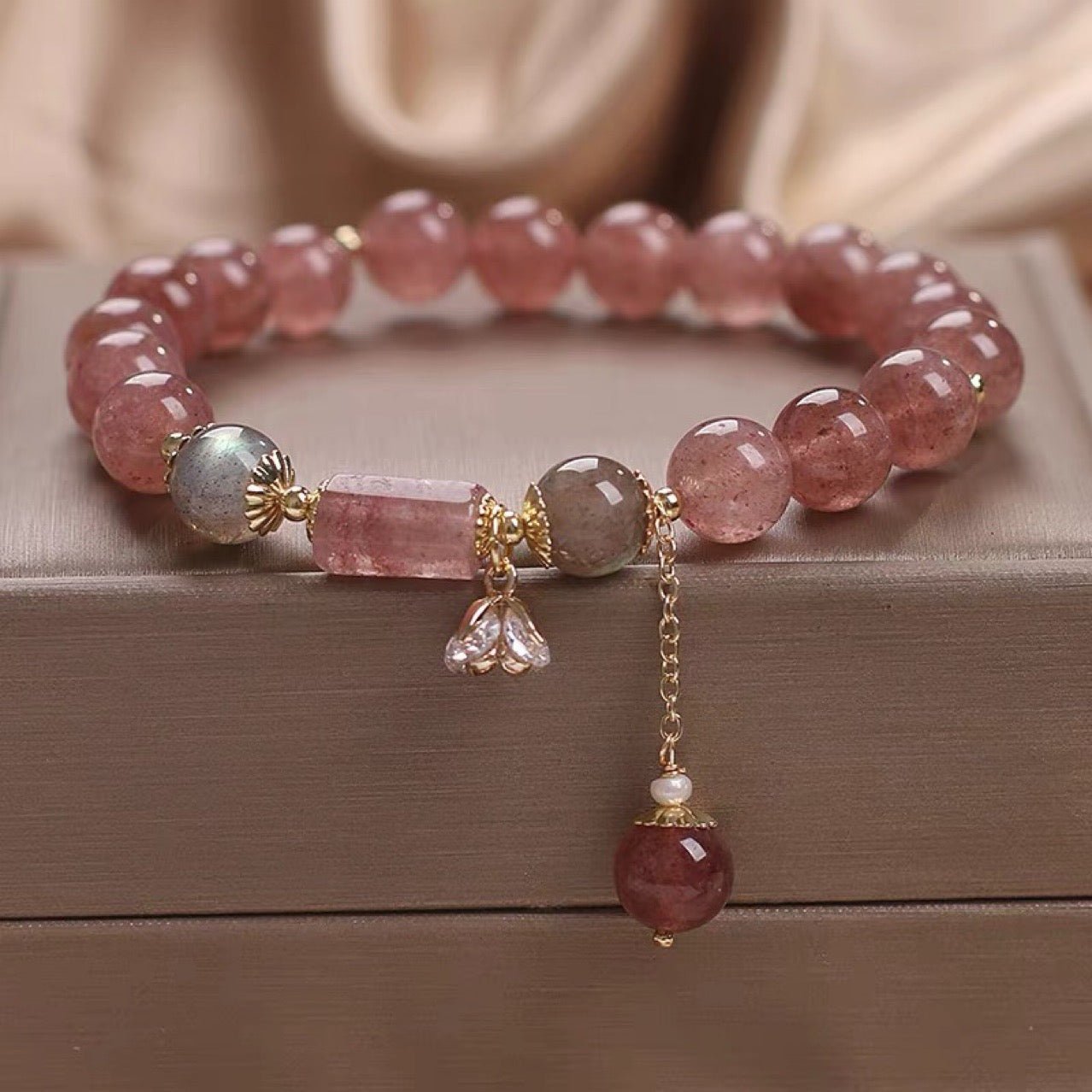 Bracelet Tressé Quartz Fraise et Labradorite 8 mm – Énergie Douce - Biloria