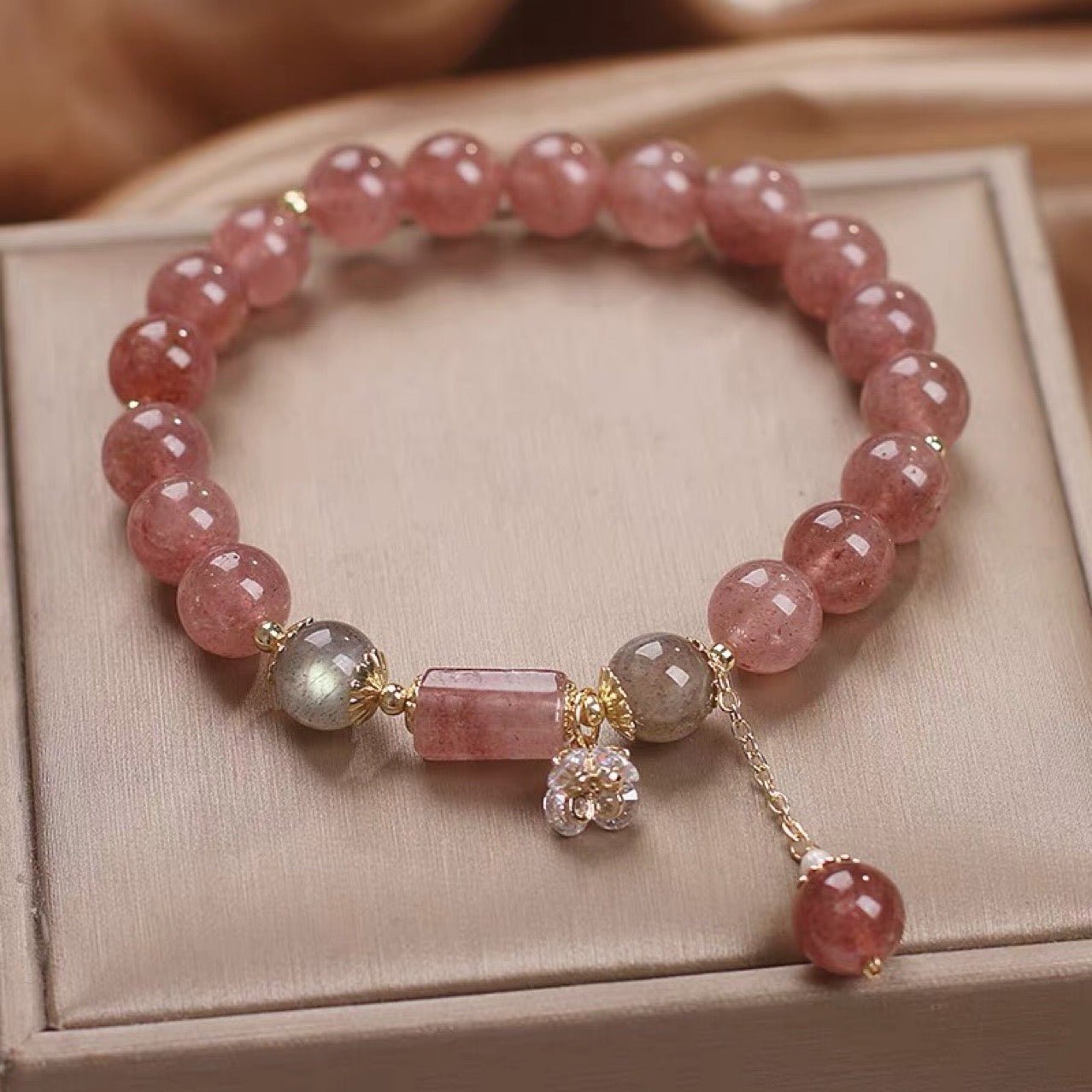 Bracelet Tressé Quartz Fraise et Labradorite 8 mm – Énergie Douce - Biloria