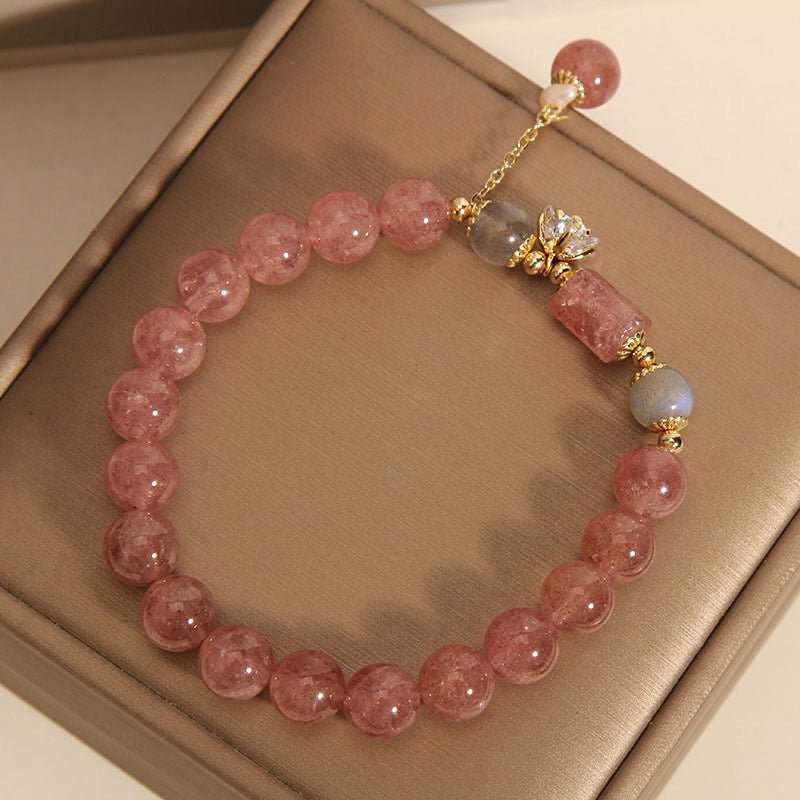 Bracelet Tressé Quartz Fraise et Labradorite 8 mm – Énergie Douce - Biloria