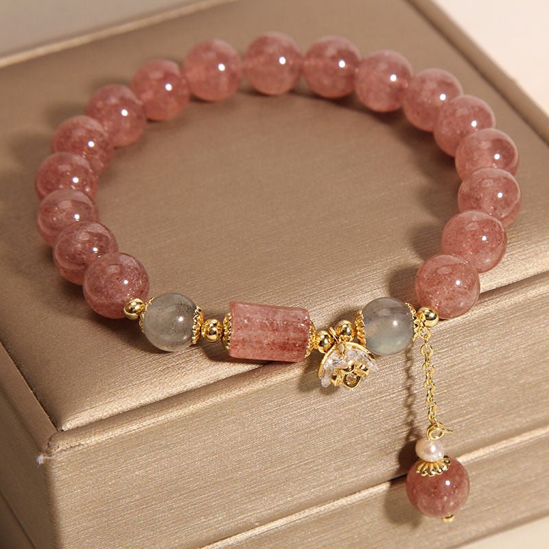 Bracelet Tressé Quartz Fraise et Labradorite 8 mm – Énergie Douce - Biloria