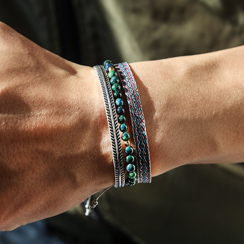 Bracelet Tresse Tibétain Lapis Lazuli Plume Argent - Biloria