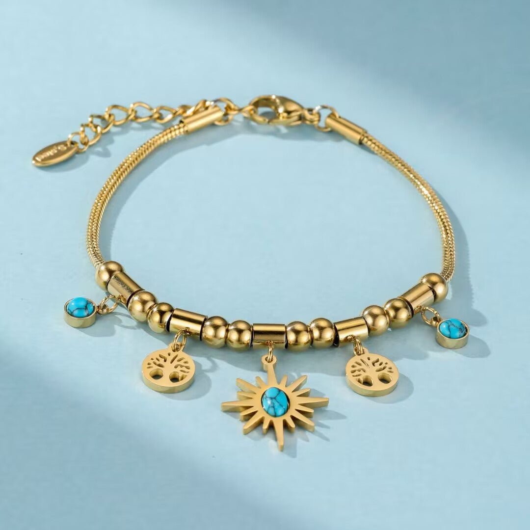 Bracelet Turquoise Arbre de Vie Acier Doré - Biloria