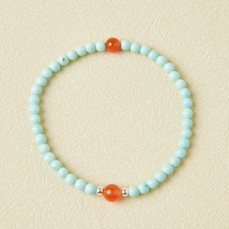 Bracelet Turquoise et Agate Rouge Argent 925 – Éclat Naturel - Biloria