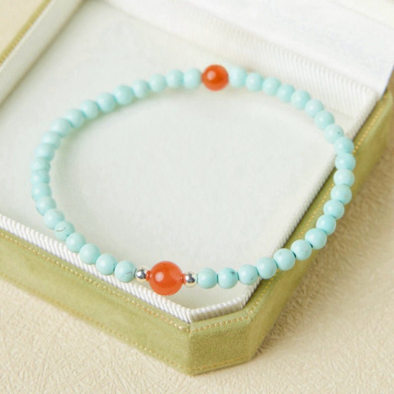 Bracelet Turquoise et Agate Rouge Argent 925 – Éclat Naturel - Biloria