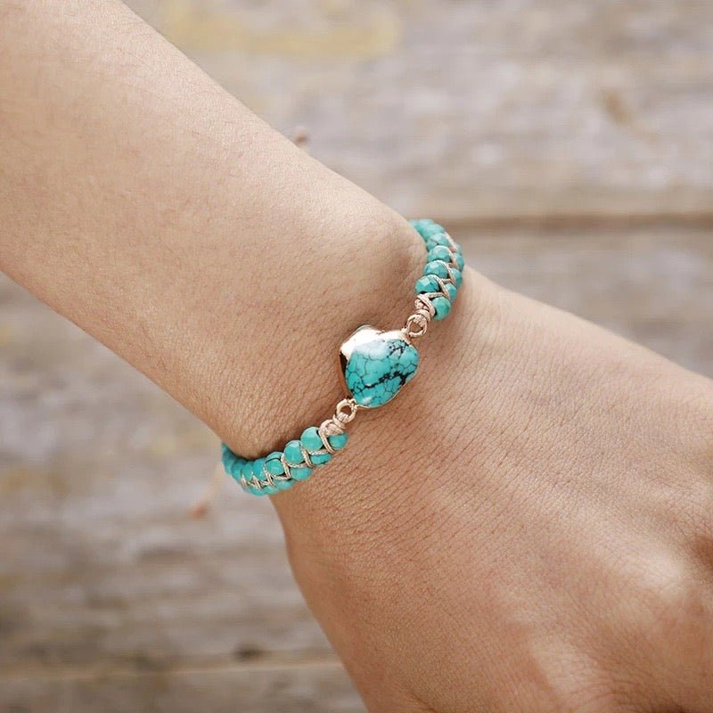 Bracelet Turquoise Fil d'Amour Argent Plaqué Or - Bijou Déco Bureau - Biloria