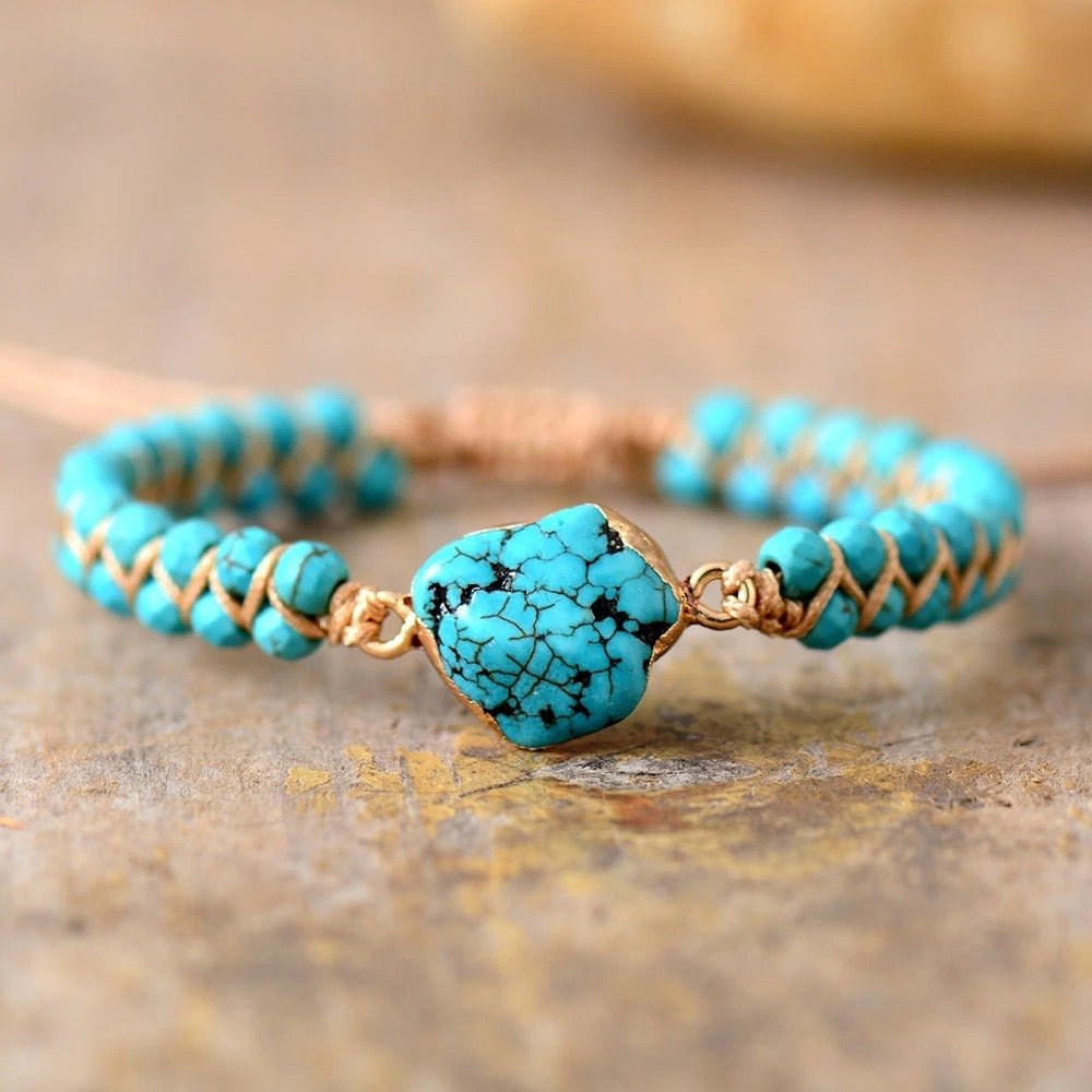 Bracelet Turquoise Fil d'Amour Argent Plaqué Or - Bijou Déco Bureau - Biloria