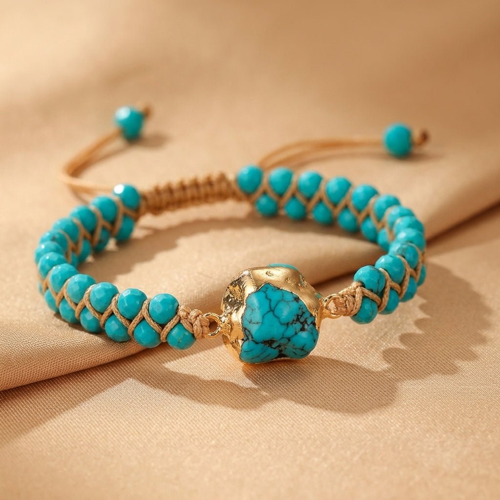 Bracelet Turquoise Fil d'Amour Argent Plaqué Or - Bijou Déco Bureau - Biloria