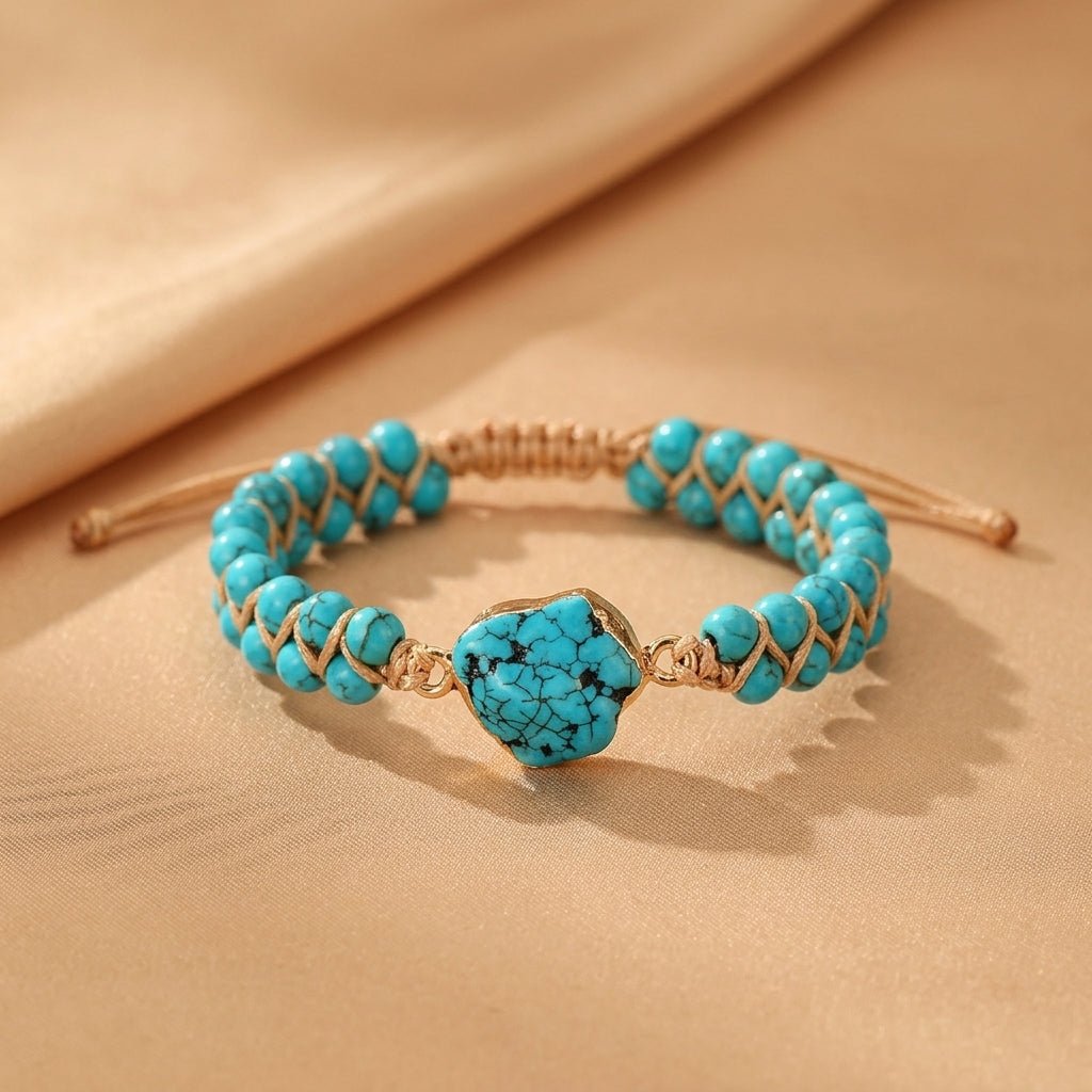 Bracelet Turquoise Fil d'Amour Argent Plaqué Or - Bijou Déco Bureau - Biloria