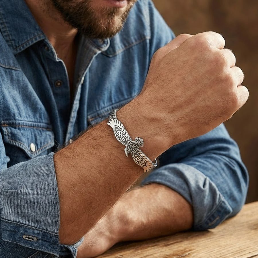 Bracelet Viking Acier Aigle Nordique - Puissance et Liberté - Biloria