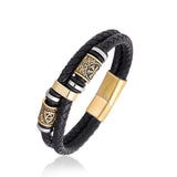 Bracelet Viking Cuir Noir Nœuds Infinis Acier Inoxydable - Biloria