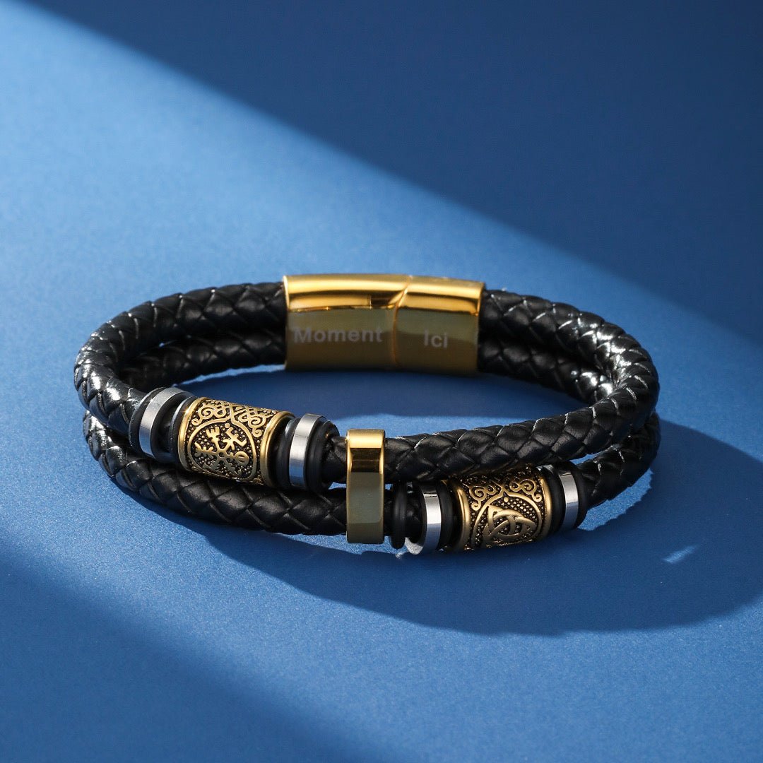 Bracelet Viking Cuir Noir Nœuds Infinis Acier Inoxydable - Biloria