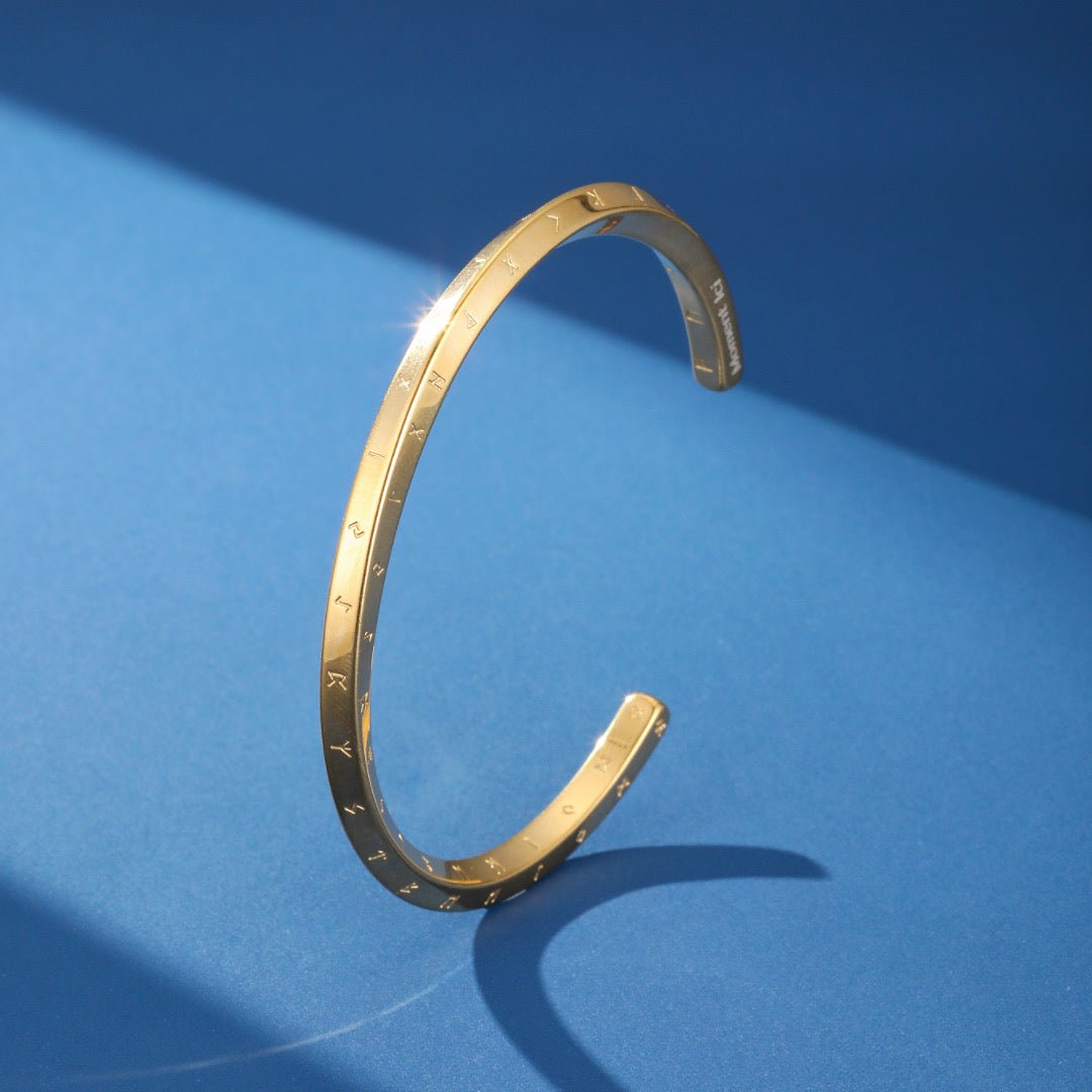 Bracelet Viking Jonc Runes Gravées Protection Lithothérapie - Biloria