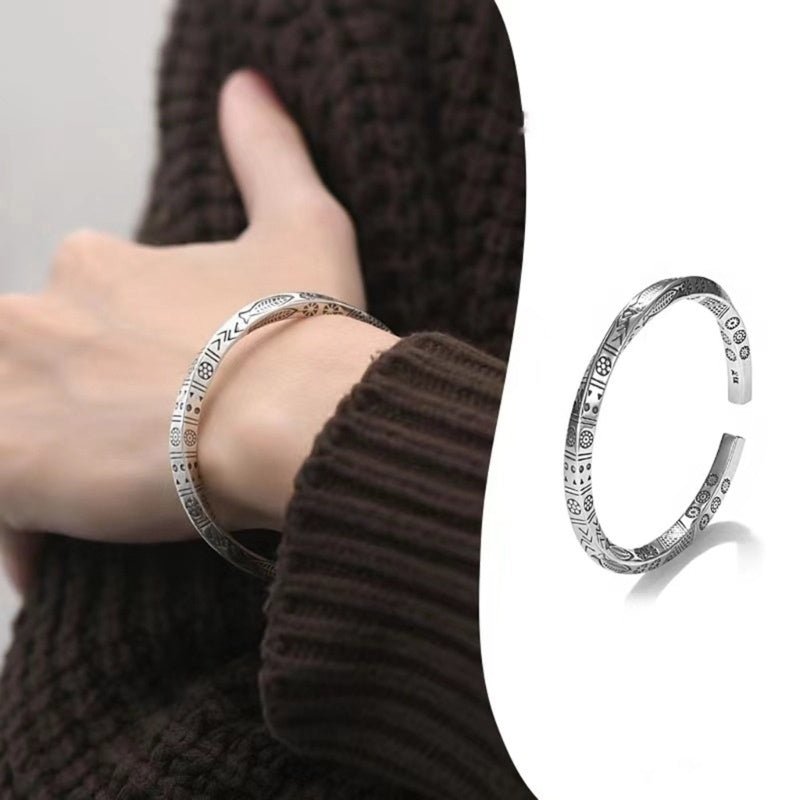 Bracelet Viking Jonc Torsadé Runes Symboles Origine - Biloria