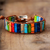 Bracelet Wrap 7 Chakras en Cuir Végétal et Acier Inoxydable - Biloria