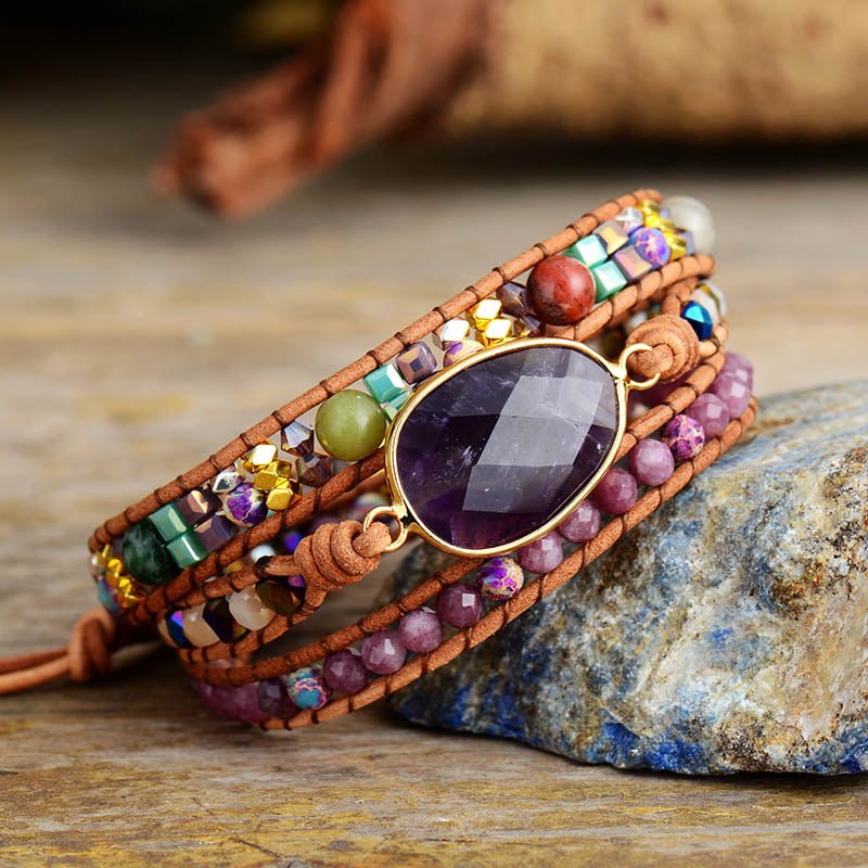 Bracelet Wrap Améthyste Jaspe – Sérénité et Spiritualité - Biloria