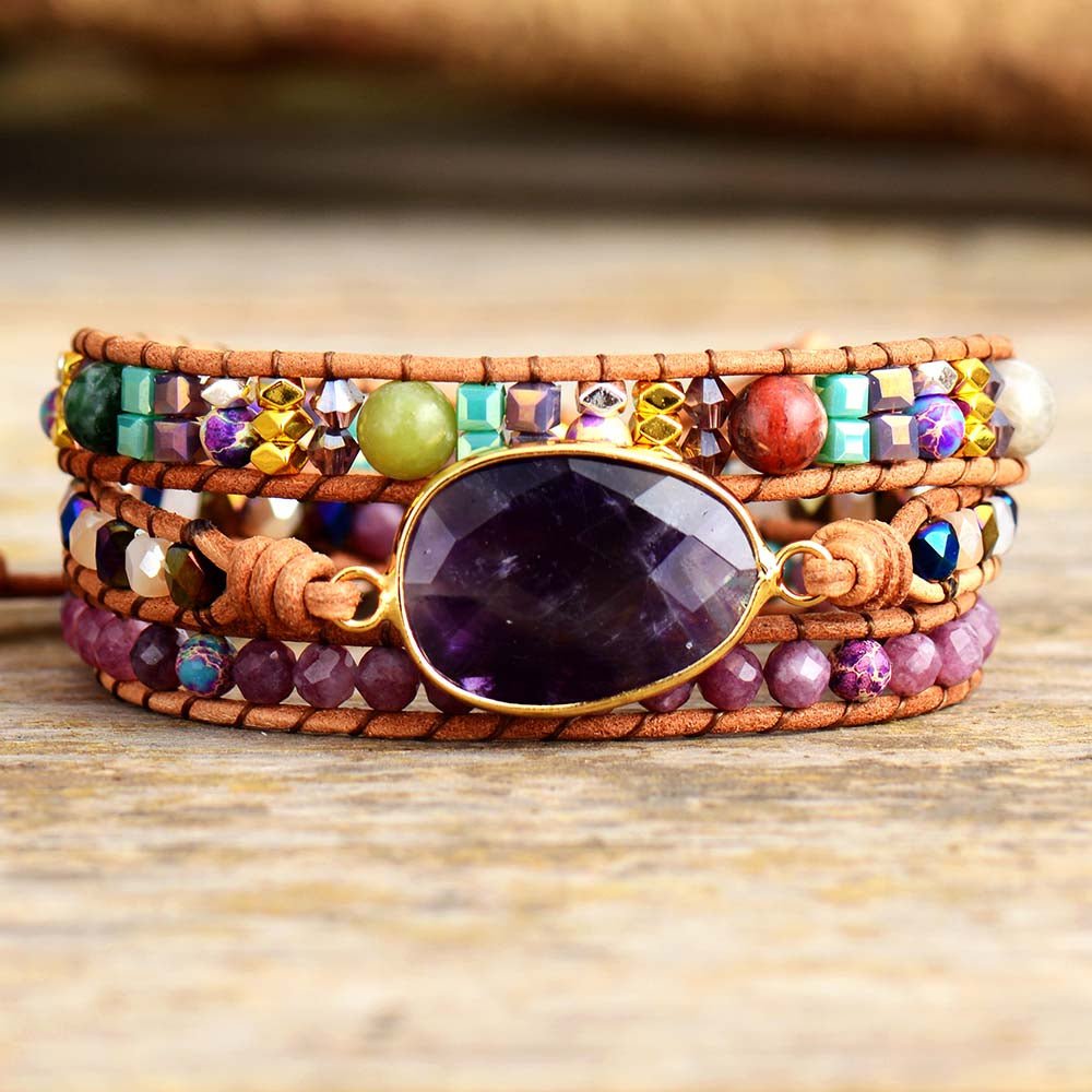 Bracelet Wrap Améthyste Jaspe – Sérénité et Spiritualité - Biloria