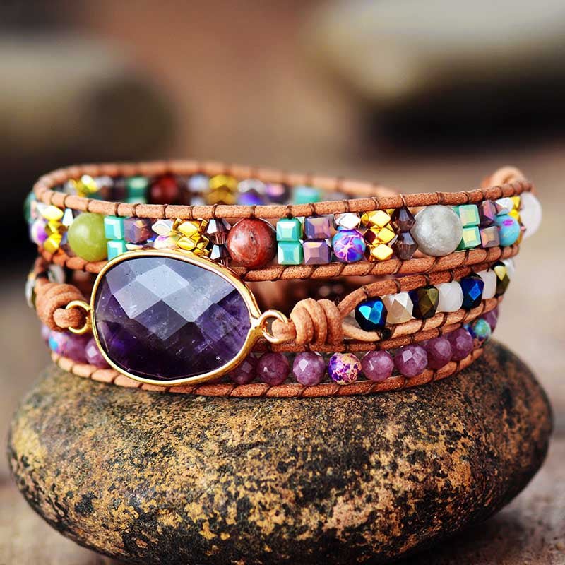 Bracelet Wrap Améthyste Jaspe – Sérénité et Spiritualité - Biloria