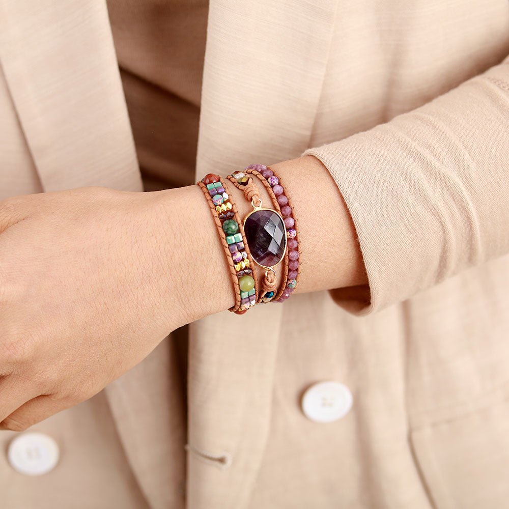 Bracelet Wrap Améthyste Jaspe – Sérénité et Spiritualité - Biloria