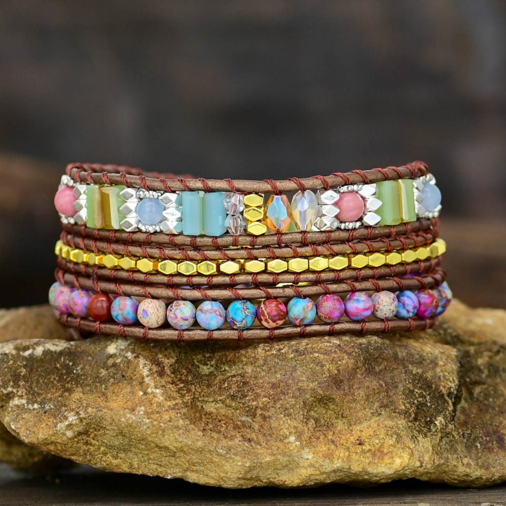 Bracelet Wrap Jaspe Africain Tressé Bohème Chic - Biloria