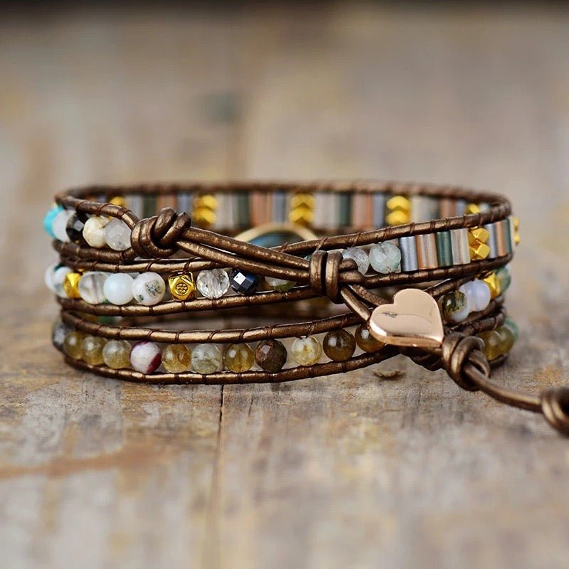 Bracelet Wrap Labradorite Cuir Ajustable - Bijou Protecteur - Biloria