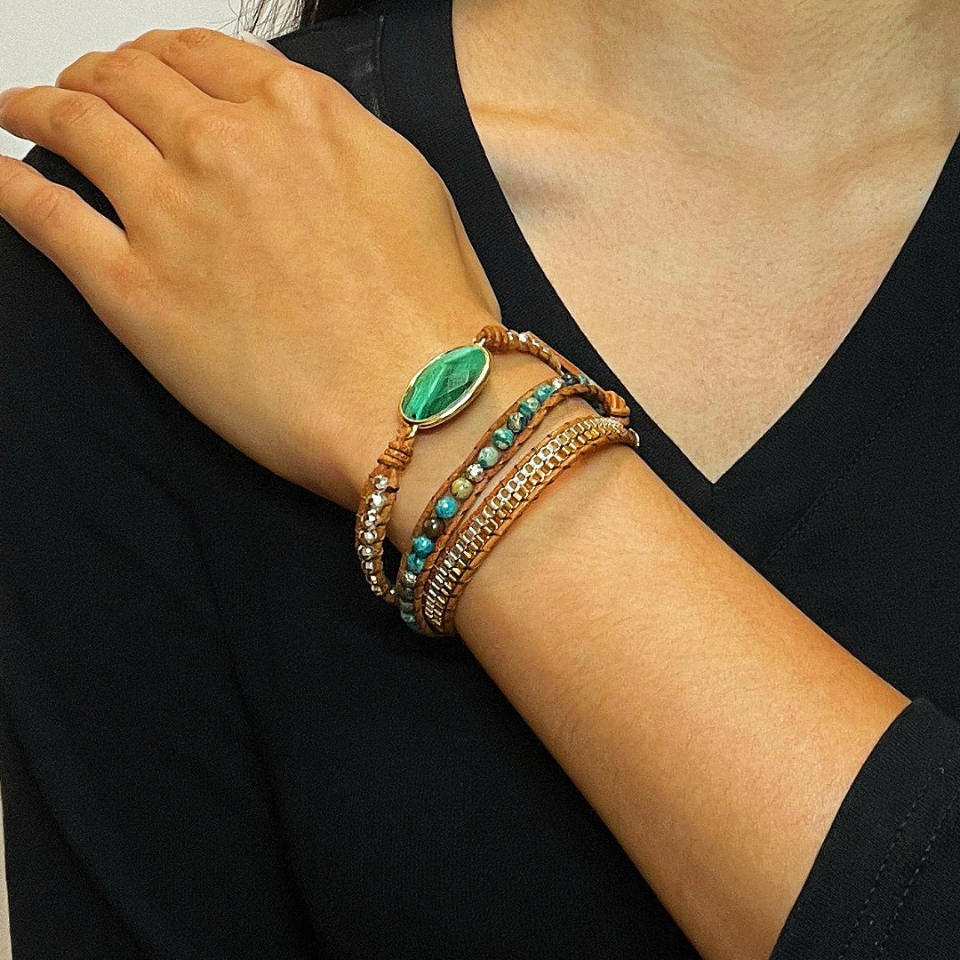 Bracelet Wrap Malachite : Bijou Bohème Chic pour Quotidien Apaisé - Biloria
