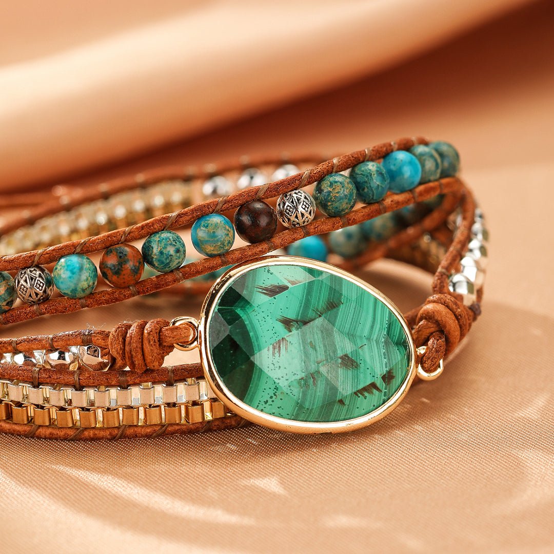 Bracelet Wrap Malachite : Bijou Bohème Chic pour Quotidien Apaisé - Biloria