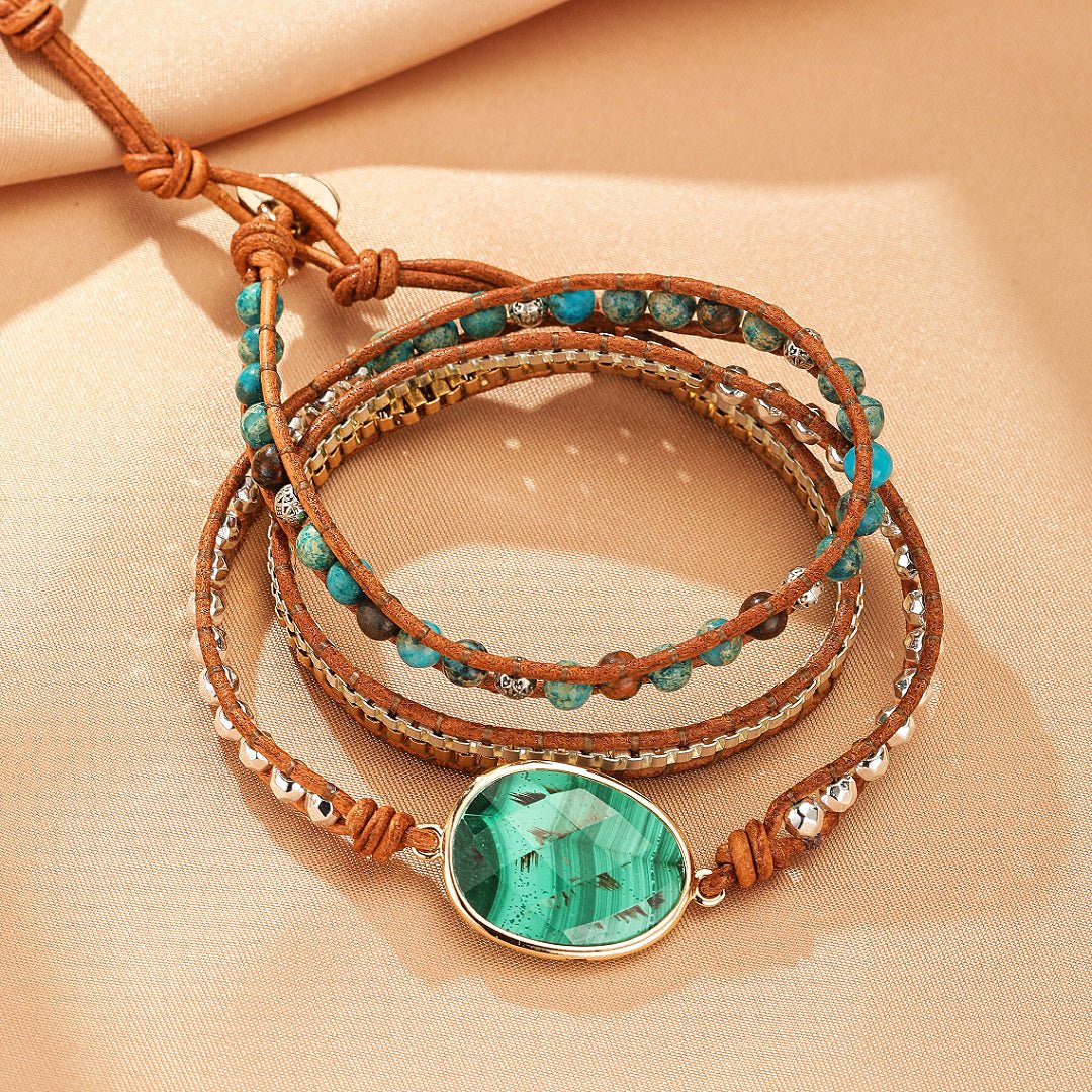 Bracelet Wrap Malachite : Bijou Bohème Chic pour Quotidien Apaisé - Biloria
