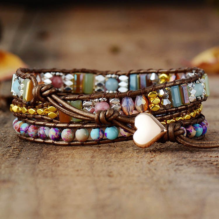 Bracelet Wrap Rhodochrosite Jaspe Éclat Naturel Fait Main - Biloria