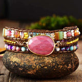 Bracelet Wrap Rhodochrosite Jaspe Éclat Naturel Fait Main - Biloria