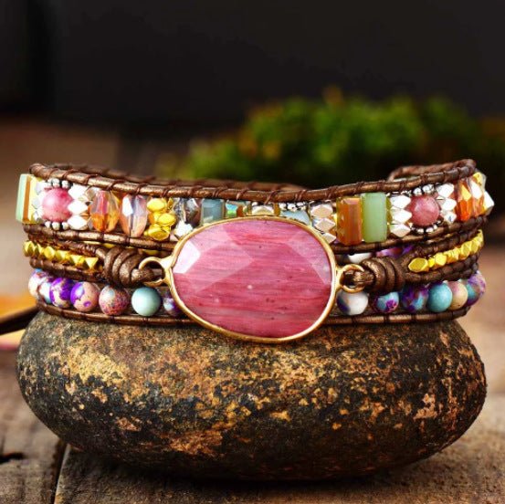 Bracelet Wrap Rhodochrosite Jaspe Éclat Naturel Fait Main - Biloria