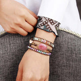 Bracelet Wrap Rhodochrosite Jaspe Éclat Naturel Fait Main - Biloria
